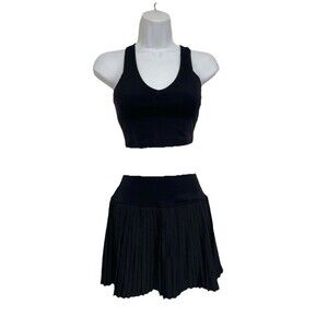 Alo Yoga Aces Tennis Skirt Size 4 Black High Waisted Logo Band Authentic
